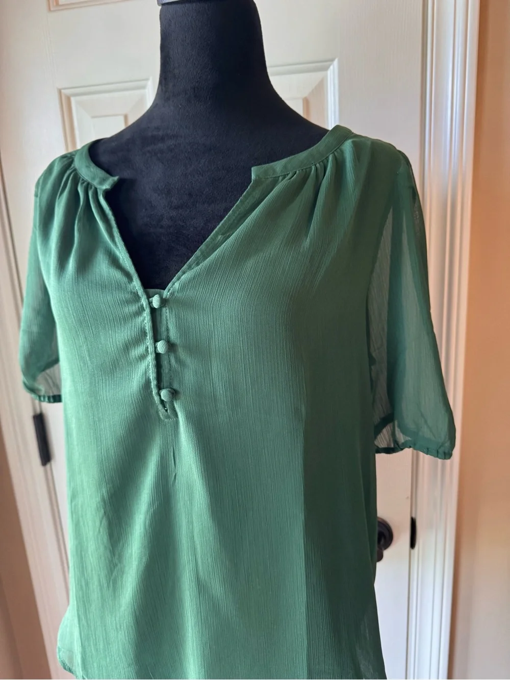 LOFT Green Short-Sleeve V-Neckline Blouse - Sz medium - NWT - Picture 4 of 10